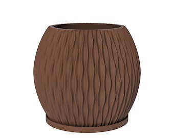 Planter Pot With Drainage, Nut Brown Mica Ball Design for Small and Large Plants [Water Plate Included] Outdoor and Indoor use Plant Pot