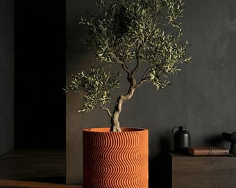Terracotta Orange Uma Design Planter Pot with Drainage & Water Plate