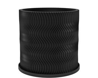 Planter Pot With Drainage, Charcoal Black Uma Design for Small and Large Plants [Water Plate Included] Outdoor and Indoor use Plant Pot