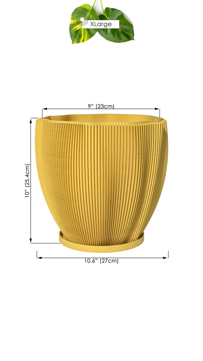 Planter Pot With Drainage, Lemon Yellow Coconut Design for Small and Large Plants Water Plate Included Outdoor and Indoor use Plant Pot image 5