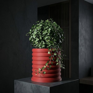 Lava Red Slinky Design Planter Pot with Drainage & Water Plate