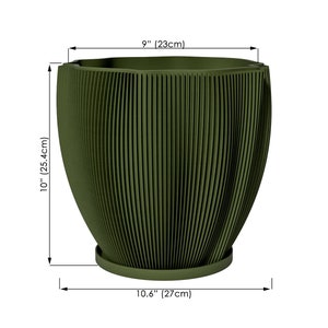 Planter Pot With Drainage, Avocado Green Coconut Design for Small and Large Plants Water Plate Included Outdoor and Indoor use Plant Pot XL [10" Height]