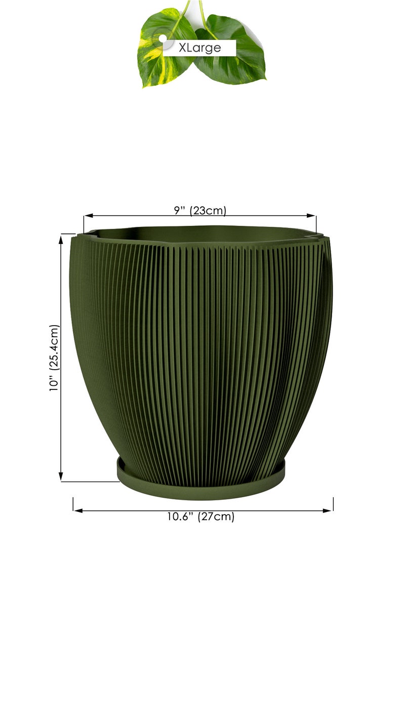 Planter Pot With Drainage, Avocado Green Coconut Design for Small and Large Plants Water Plate Included Outdoor and Indoor use Plant Pot XL [10" Height]