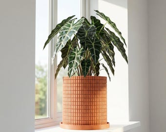 Terracotta Orange Stack Design Planter Pot with Drainage & Water Plate