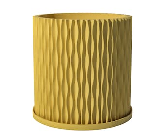 Planter Pot With Drainage, Lemon Yellow Mica Design for Small and Large Plants [Water Plate Included] Outdoor and Indoor use Plant Pot