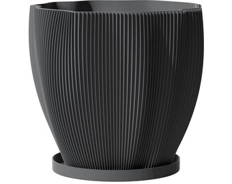 Planter Pot With Drainage, Grey Coconut Design for Small and Large Plants [Water Plate Included] Outdoor and Indoor use Plant Pot