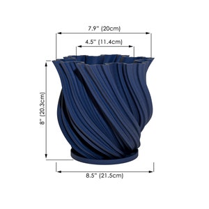 Planter Pot With Drainage, Deep Blue Fractal Design for Small and Large Plants Water Plate Included Outdoor and Indoor use Plant Pot L [8" Height]