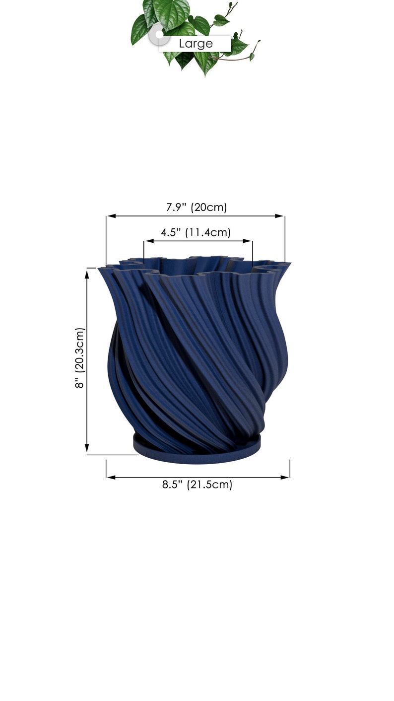 Planter Pot With Drainage, Deep Blue Fractal Design for Small and Large Plants Water Plate Included Outdoor and Indoor use Plant Pot L [8" Height]