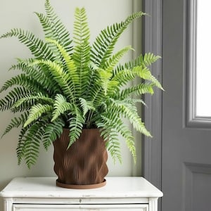 Planter Pot With Drainage, Nut Brown Wave Design for Small and Large Plants [Water Plate Included] Outdoor and Indoor use Plant Pot