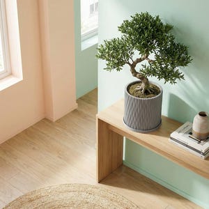 Cache-pot design gris béton en mica avec drainage et plaque à eau