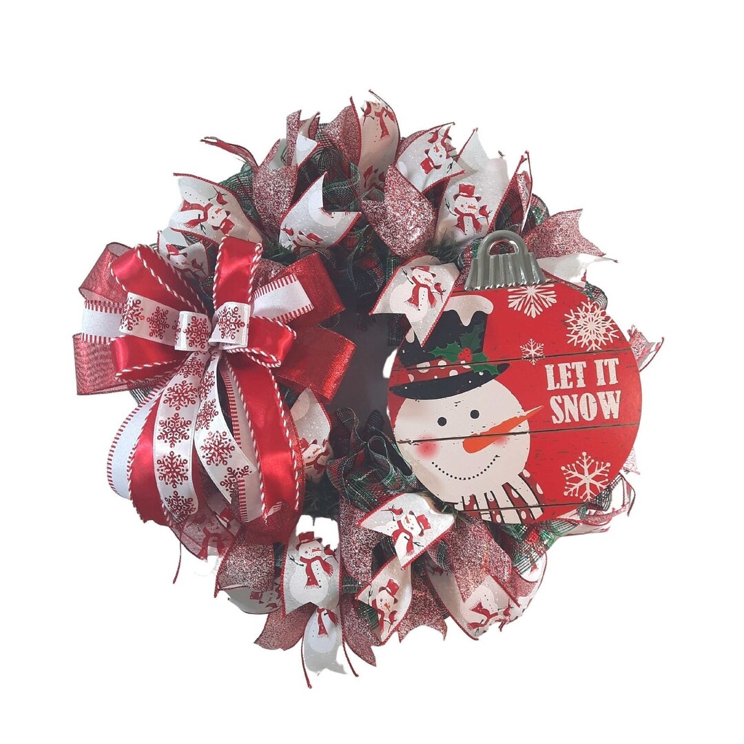Let It Snow Wreath for Your Front Door, Snowman Christmas Wreath ...