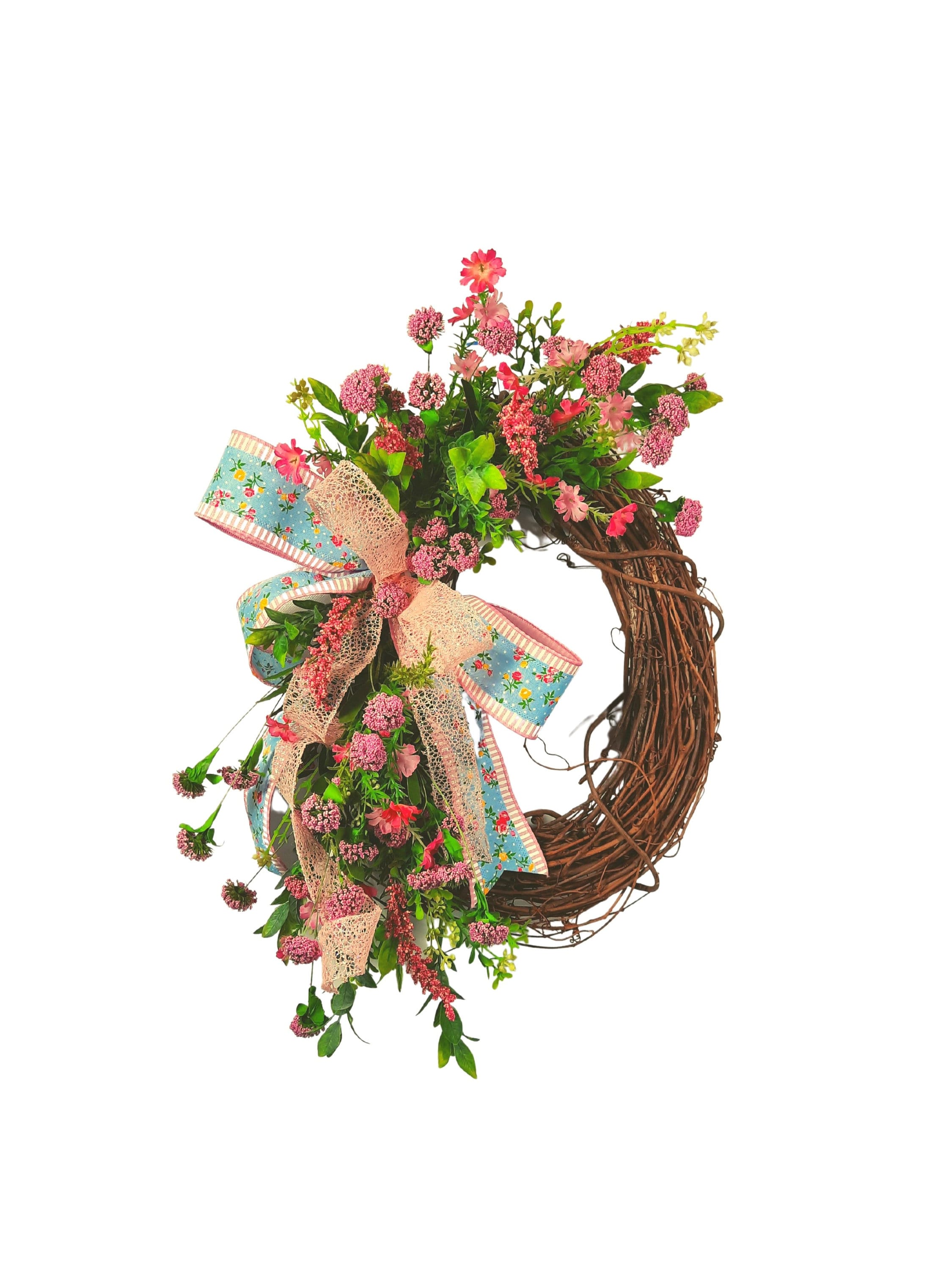 Everyday Pink Floral Grapevine Wreath for your front door, Mother's Day ...