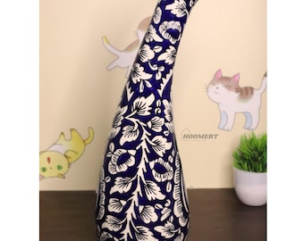 Grand vase en céramique bleu - 30,5 cm (12 po.) de décoration florale peinte à la main, vase de fleurs décoratif