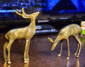 Paire de cerfs en laiton vintage 15,2 cm (6 po.) Figurines animalières du milieu du siècle, cadeau de décoration intérieure