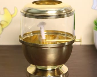 Lampe à huile traditionnelle Akhand Diya en laiton pour puja, décor Diwali, jyot à longue combustion