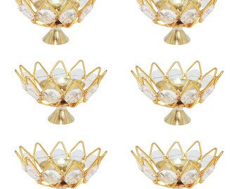 Ensemble diya en cristal lotus laiton | Lampes à huile Diwali faites main | Pièce maîtresse de décoration d'intérieur de fête antique | Puja et article cadeau
