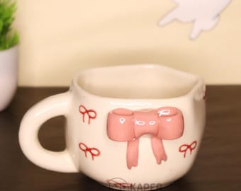Tasse à café en céramique faite main avec noeud papillon - Tasse élégante pour la maison, le bureau et le cadeau