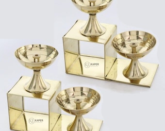 Ensemble Puja Diya en laiton : petites lampes à huile Akhand Jyothi, décor Diwali (Ensemble de 2)
