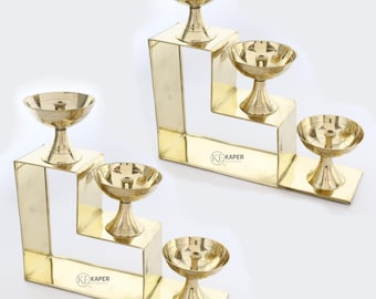 Lampe à huile Lotus Diya en laiton sur pied | Lot de 6