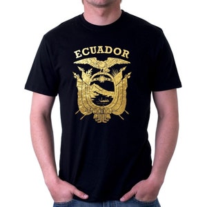Ecuadorian T-Shirts, Ecuador Gold Shield T-Shirt, Ecuadorian Tees, Ecuador Coat of Arms Tshirt, Ecuador Tshirts, Camiseta Ecuatoriana