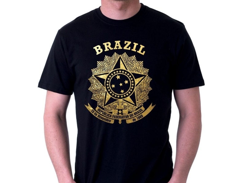 Brazilian T-shirt, Brazil Coat of Arms Tshirt, Camiseta Brasileira, Brazilian Shirts, Brasão de Armas do Brasil, Brazil Tees, Brasil Flag image 1