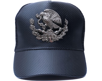 Snapback-hoed met Mexicaanse wapenschild, zwarte truckerpet