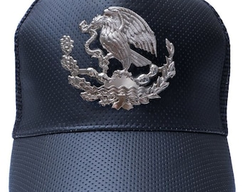 Gorra ajustable con águila mexicana, escudo de armas plateado, gorra de camionero
