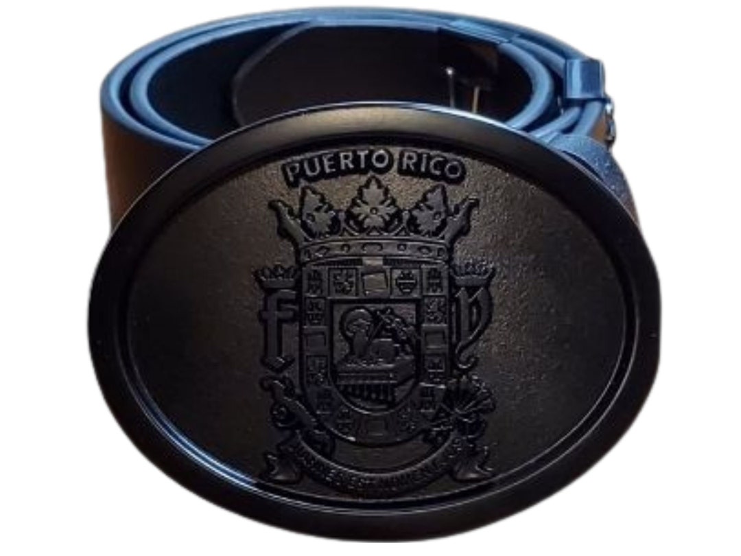 Puerto Rican Black Coat of Arms Buckle, PR Buckle With Leather Belt