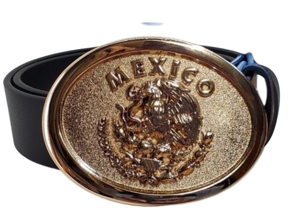 Mexico Belt & Buckle, Mexican Belts, Gold Coat of Arms Buckle, Cinturon Mexicano, Mexican Coat of Arms, Mexico Buckle, Escudo Mexicano
