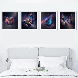 Digital Download Pack - Butterfly Is Guarding The Galaxy - 4-PACK SET - PRINTABLE - Digital Art Print, Wall Art, Digital Home Decor