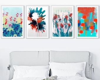Digital Download Pack- Floral Abstract Art -4-PACK SET-PRINTABLE-  Flower Painting, Floral Art, Floral Abstract Art, Flower Wall Art
