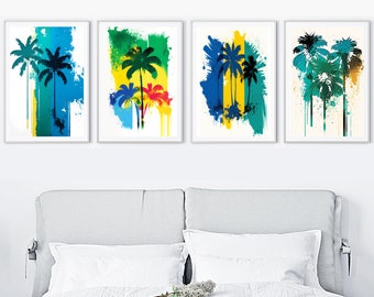 Digital Download Pack - Palm Tree - 4 -PACK SET- PRINTABLE - Palm Tree Art, Palm Tree Print, Palm Tree Wall Art, Tropical Wall Art