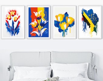 Digital Download Pack- Abstract Tulip Print - 4 -PACK SET-PRINTABLE- Abstract Flowers Art, Tulip Flower, Floral Art, Abstract Tulips Print