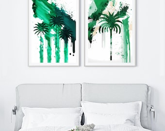 Digital Download Pack - Green Palm Tree Art- 2 -PACK SET- PRINTABLE - Palm Tree Art, Palm Tree Print, Palm Tree Wall Art, Tropical Wall Art