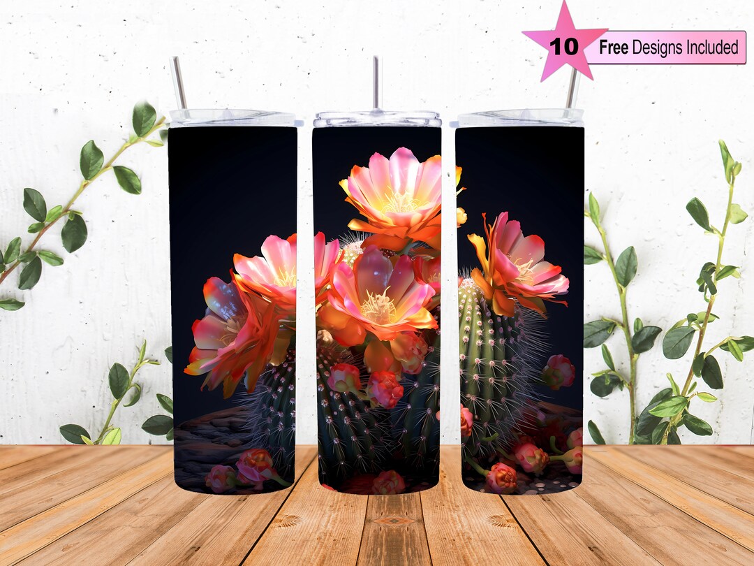 3D Cactus Flowers 20 Oz Skinny Tumbler Sublimation Design, Straight ...
