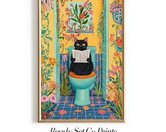 Cat Wall Art for Bathroom Funny Printable Cat Poster Digital Cat Print for Quirky Bathroom Decor Download