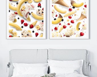 Digital Download Pack - Banana Split - 2 -PACK SET - PRINTABLE - Ice Cream Wall Art, Kitchen Decor, Ice Cream Poster