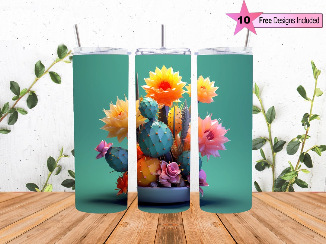 3D Cactus Flowers 20 Oz Skinny Tumbler Sublimation Design, Straight ...