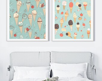 Digital Download Pack - Sugar Rush - 2 -PACK SET - PRINTABLE - Ice Cream Wall Art, Ice Cream Cone, Colorful Nursery Art, Playroom Wall Decor