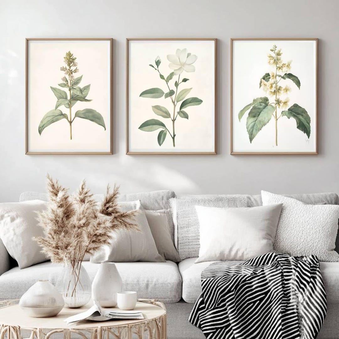 Botanical Art Print Set Vintage Botanical Wall Art Set of 3 Printable ...