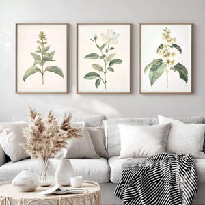 Botanical Art Print Set Vintage Botanical Wall Art Set of 3 Printable Floral Watercolor Prints for Gallery Wall Decor