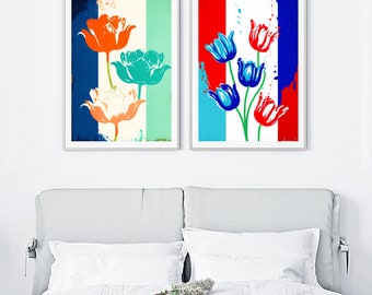 Digital Download Pack-Colorful Tulip Print -2-PACK SET-PRINTABLE- Abstract Flowers Art, Tulip Flower, Floral Art, Abstract Tulips Print