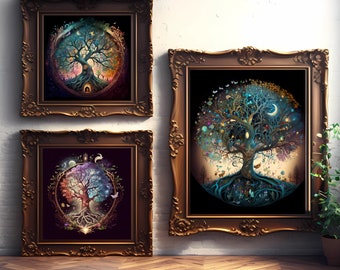 Digital Download Pack - Whimsical Magical Tree -3-PACK SET-PRINTABLE- Fantasy Wall Art, Fantasy Art, Digital Art Print