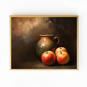 Kitchen Art Vintage Art Print Still Life With Apples Digital Fruit Painting Download Moody Wall Decor Printable 2 Pack