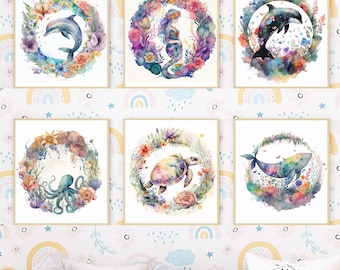 Digital Download 7-Pack - Under The Sea Wall Art - Nursery Prints - Sea Themed Nursery -  Ocean Nursery  DecorPrintable - Nursery Wall Art