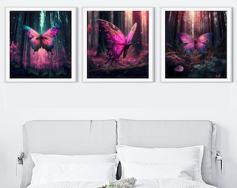 Digital Download Pack - Pink Butterfly Art -3-PACK SET - PRINTABLE - Wall Art, Butterfly Decor, Butterfly Art, Digital Download, Home Decor