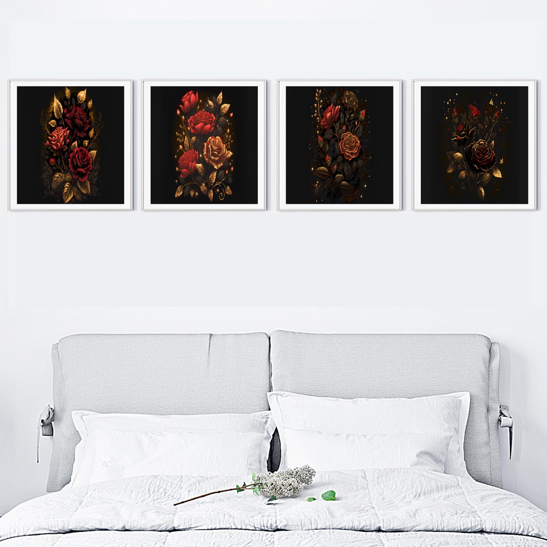 Digital Download Pack Dark Floral Art 4-PACK SET PRINTABLE Red Rose ...
