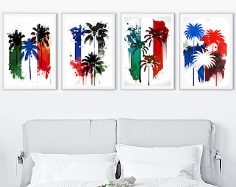 Digital Download Pack - Palm Tree Prints - 4 -PACK SET- PRINTABLE - Palm Tree Art, Palm Tree Print, Palm Tree Wall Art, Tropical Wall Art