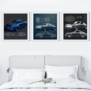 Digital Download Pack - Porsche 911 Blueprint  3-PACK SET - PRINTABLE - Wall Art, Digital Art Print, Car Home Decor, Wall Art
