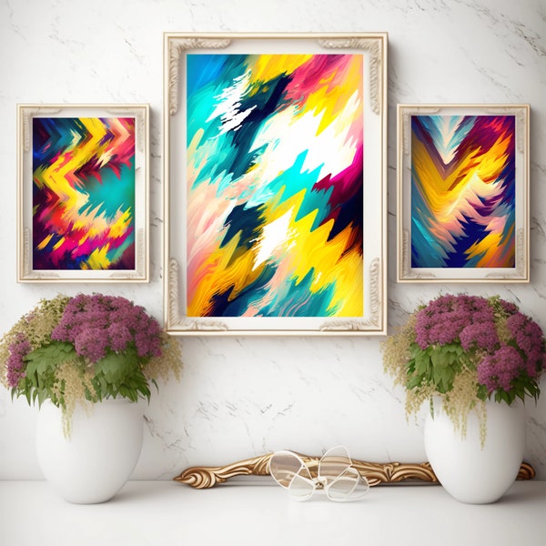 Digital Download Pack- Abstract Colorful Zigzag Print - 3 -PACK SET-PRINTABLE-  Abstract Modern Art, Colorful  Boho Art Print, Abstract Art